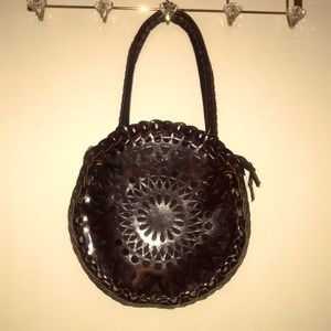 Round leather handbag